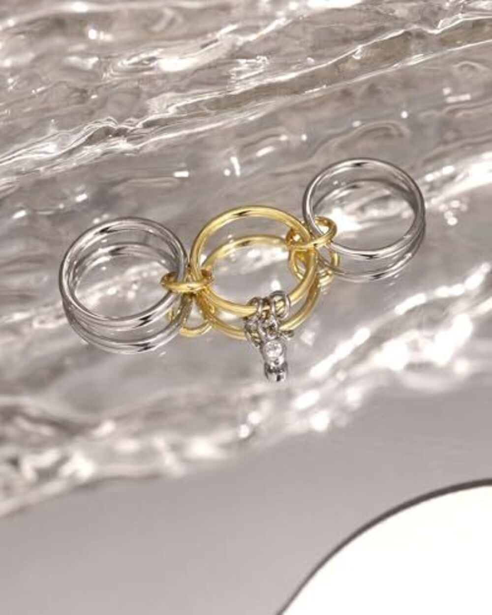 5587 Stackable Gold Rings 18K Gold Plated Interlocking Ring Stack Set Gold - Picture 5 of 5